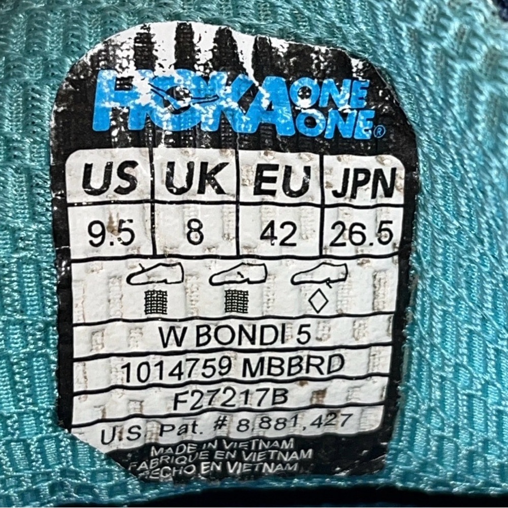Hoka‎ One One Bondi 5 Womens 9.5 Blue Lace Up Athletic Running Shoes Sneakers. - Picture 15 of 16
